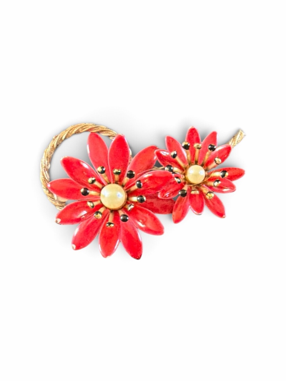Vintage Judy Lee Red Enamel Flower Brooch